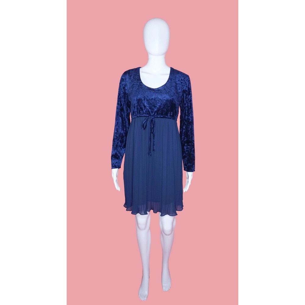 1990s RABBIT DESIGNS Velvet BABYDOLL Empire Waist Dress W/Pleated Chiffon. S-M